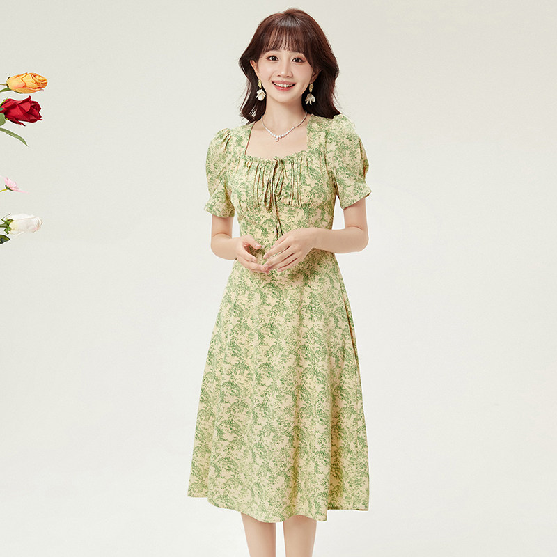 TS0A0001温柔淑女范中长裙五分袖裙子连衣裙女5.29夏