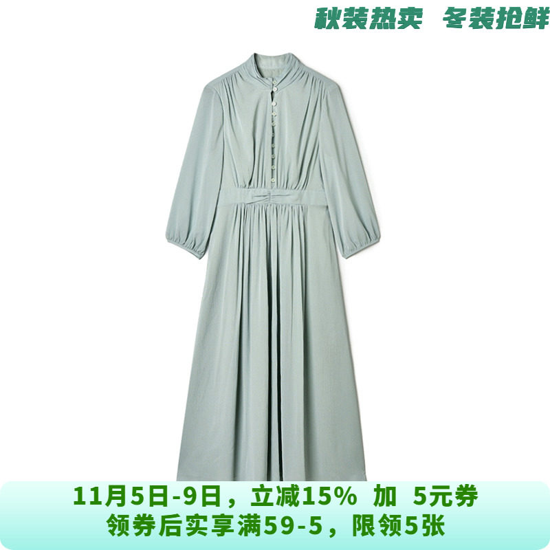 RU0A0017温柔素雅中长裙九分袖裙子连衣裙女9.20秋