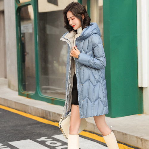 [禾哲]HZ1B0025连帽中长款外套白鸭绒羽绒服女12.1冬