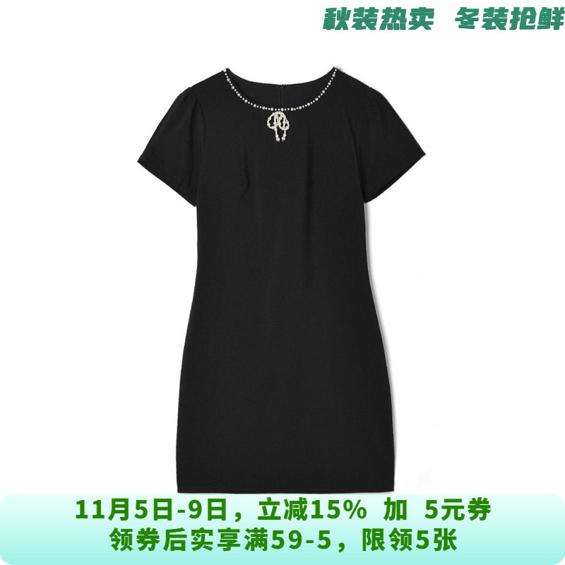 QY0A0073珍珠点缀短裙修身显瘦裙子连衣裙女6.4夏