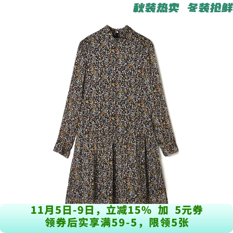 QY0A0040复古碎花中裙时髦感裙子连衣裙女8.20秋
