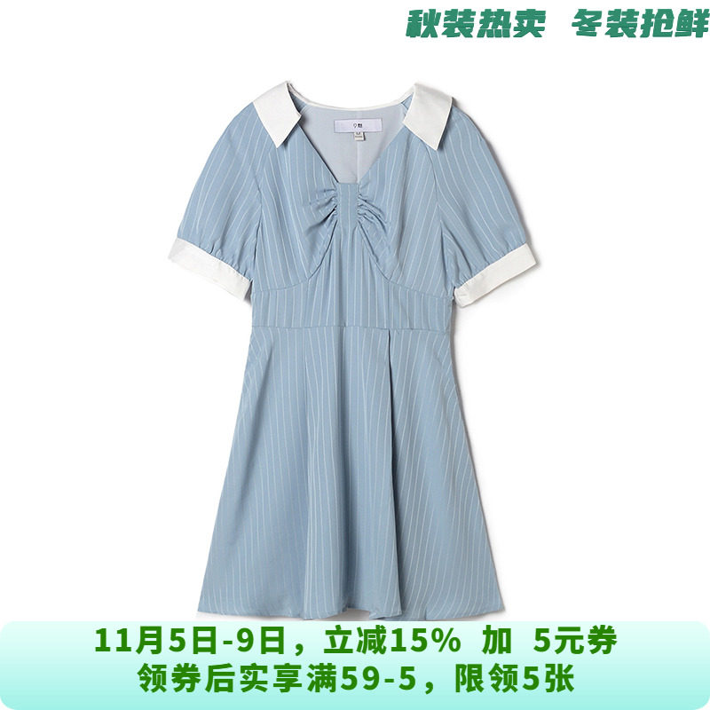 YM0A0013拼色五分袖短裙竖条纹裙子连衣裙女4.14夏