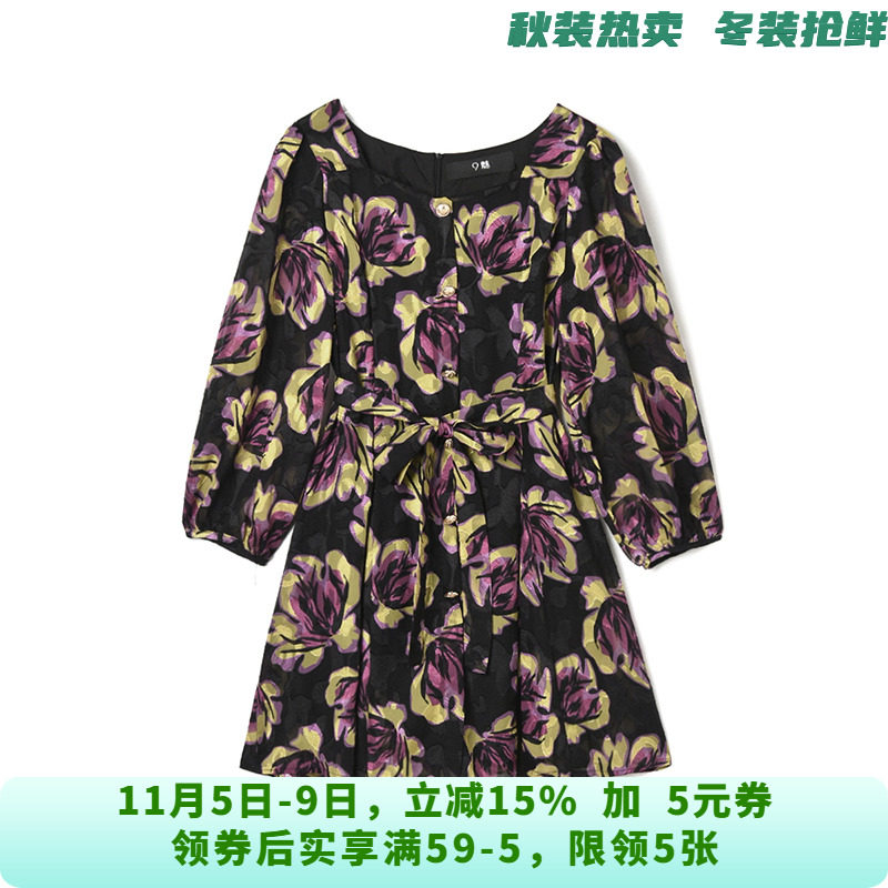 CM0A0022优雅印花短裙系腰带裙子连衣裙女9.16秋