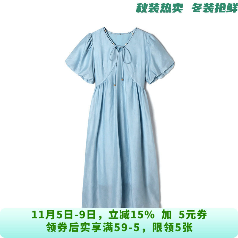 BY0A0011时髦绑带中长裙松紧腰裙子连衣裙女5.12夏