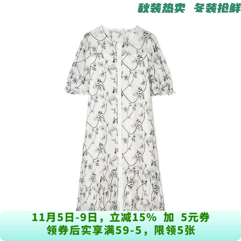 QY0A0035绣花图案中裙单排扣裙子连衣裙女5.26夏