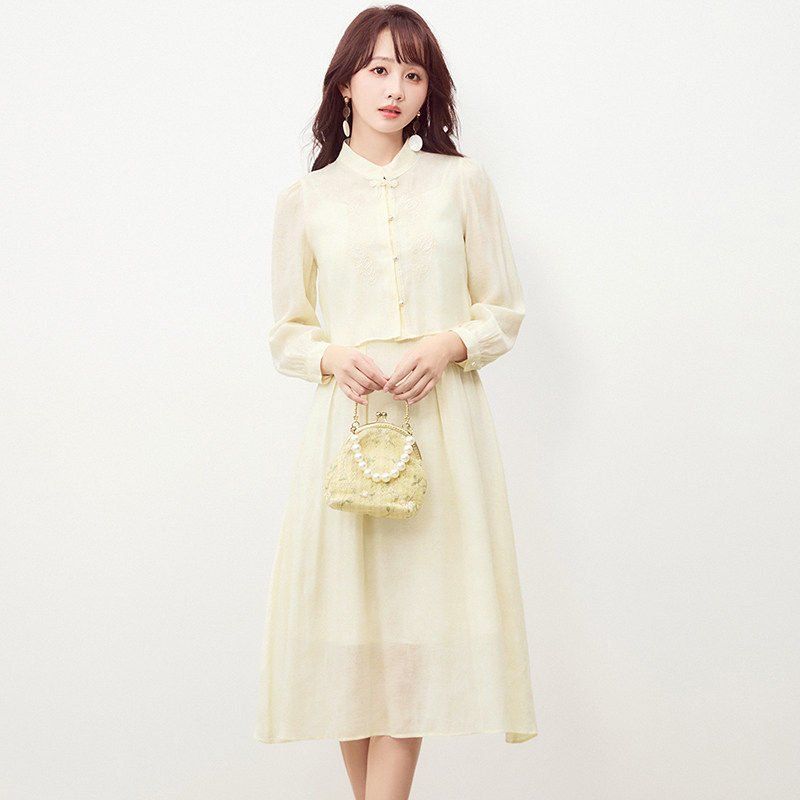 RX0U0001单排扣上衣+吊带中长裙两件套装女3.19春