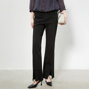 「秋」高端QR0P0008开叉下摆长裤 女2.24春 子高腰休闲裤