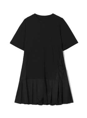 MN0A0025日常基础款短袖拼接百褶中裙连衣裙女4.28夏