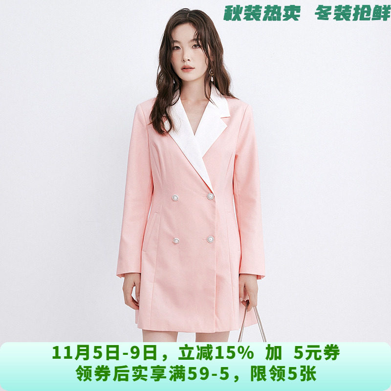 RU0A0056衬肤显白短裙拼色西装裙子连衣裙女10.2秋