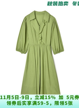 BI0A0011松紧腰中裙可开扣纯色裙子连衣裙女9.30秋