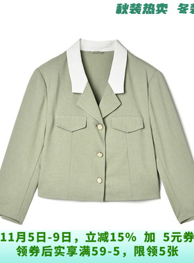 BI0K0004甜美减龄拼色上衣九分袖短外套女9.30秋