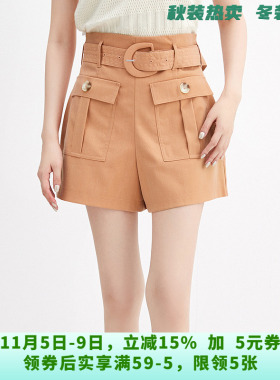 「LI系列」高端LI0P0002系腰带短裤子遮胯宽休闲裤女8.2秋
