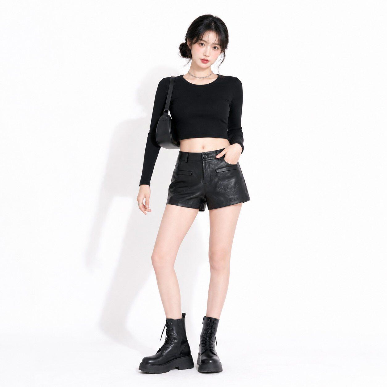 NR0P0005基础款简约风直筒高腰皮裤休闲裤女8.22秋