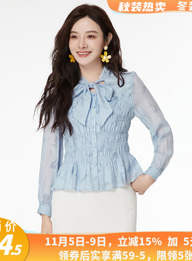 XE0D0004温柔风气质上衣系蝴蝶结长袖衬衫女2.25春