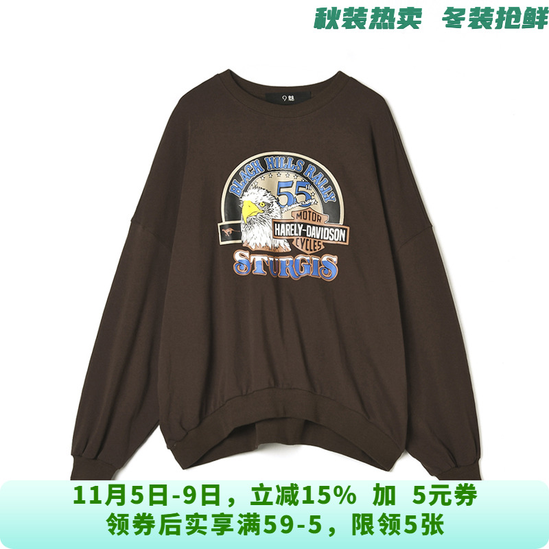 GO0L0007胶印字母图案上衣松弛感长袖卫衣女10.17秋