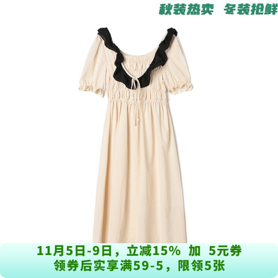 MX0A0025拼接设计中长裙松紧腰裙子连衣裙女6.3夏