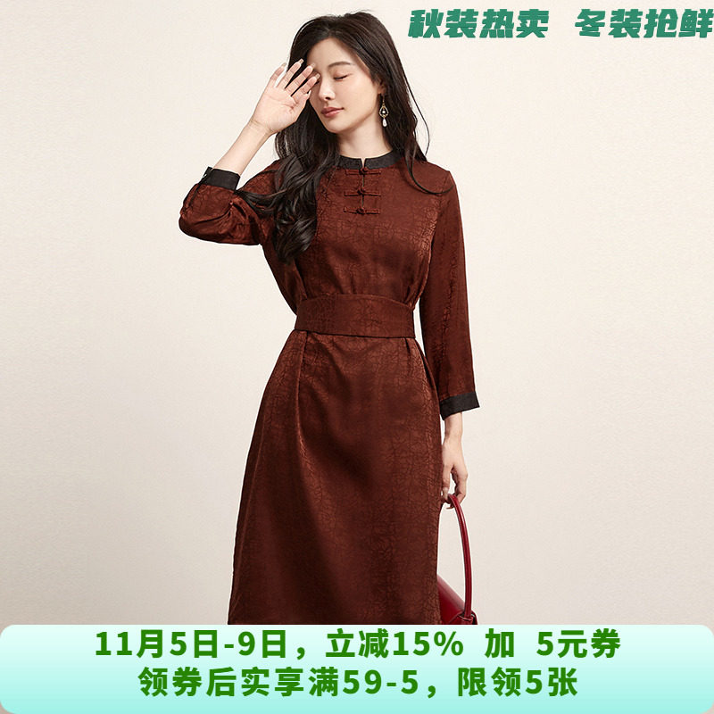 KB0A0016复古优雅中长裙套头长袖裙子连衣裙女7.21秋