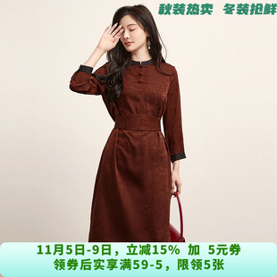 KB0A0016复古优雅中长裙套头长袖 裙子连衣裙女7.21秋