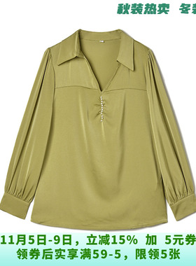 QC0D0015珍珠点缀设计上衣长袖翻领衬衫女10.21秋