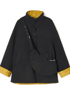 0K0001翻边设计感上衣单排扣中长款外套女3.9春