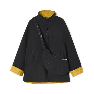 外套女3.9春 0K0001翻边设计感上衣单排扣中长款