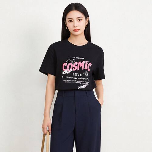 MF0C0010美式印花直筒套头百搭上衣T恤女6.6夏
