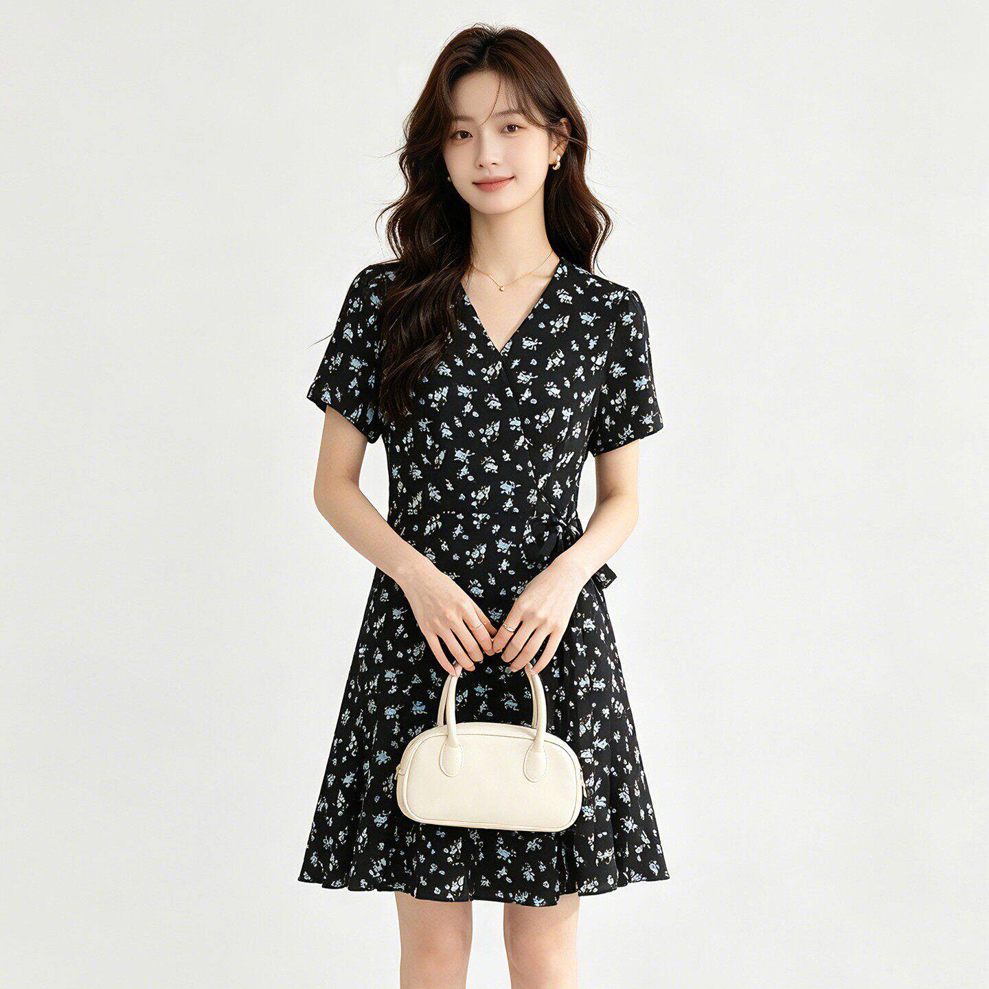 ZW0A0008法式碎花高腰日常通勤裙子连衣裙女6.4夏图片