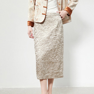 「秋」高端QR0B0008轻奢气质感中长裙半身裙女2.24春