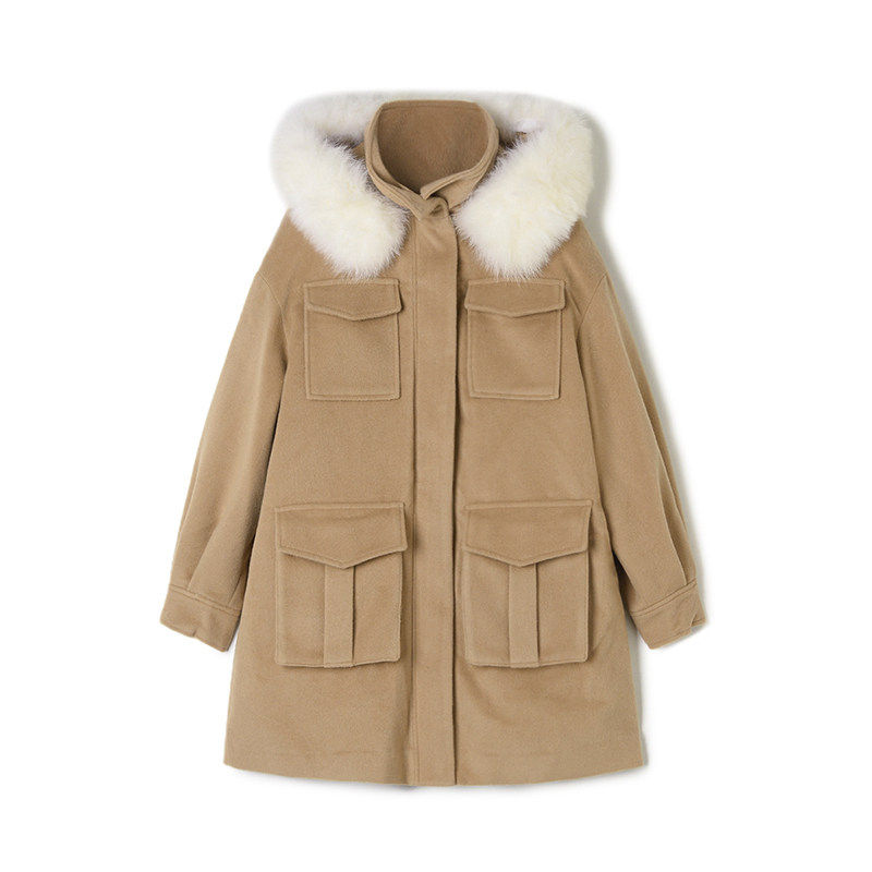 AF1C0001毛绒连帽长款宽松毛呢外套大衣女12.20冬