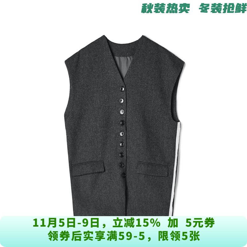 9魅单排扣纯色中长款V领