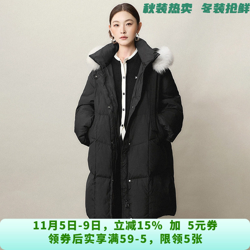 RU1B0004韩版时尚连帽大毛领长款羽绒服女10.31冬