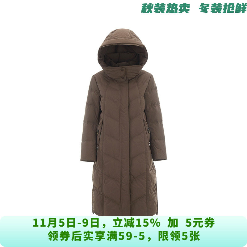 UY1B0027韩版宽松过膝保暖连帽外套羽绒服女10.31冬
