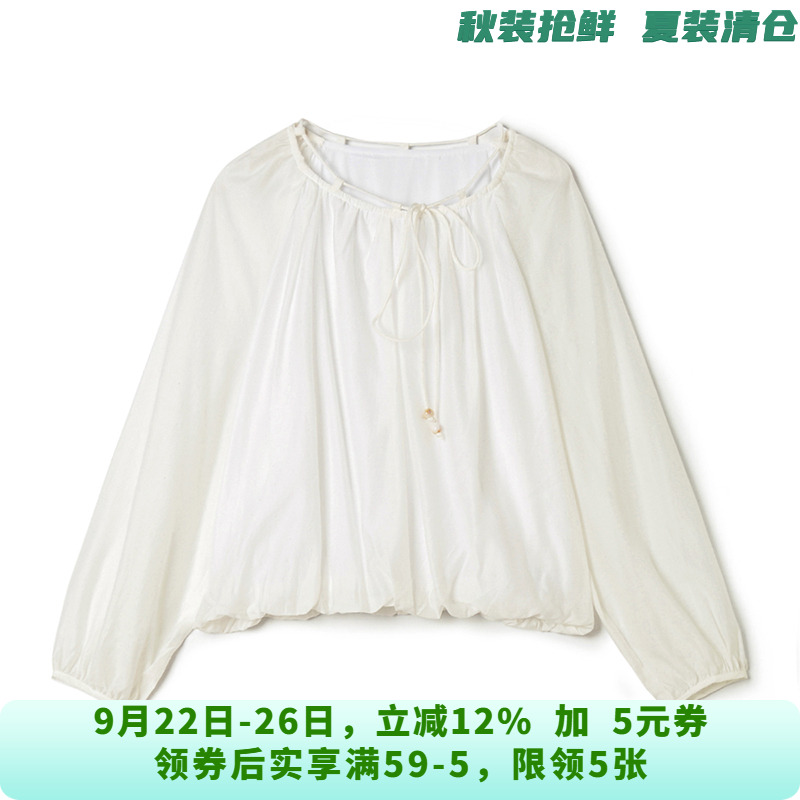 BY0D0024系带设计上衣套头长袖纯色衬衫女8.18秋