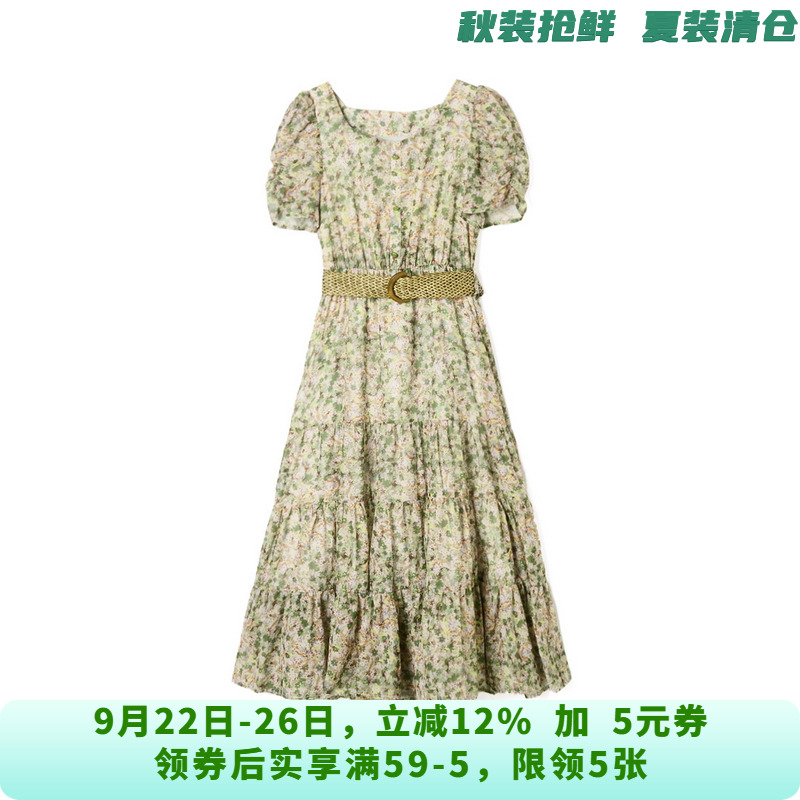 HG0A0076温柔碎花中长裙系腰带裙子连衣裙女5.13夏