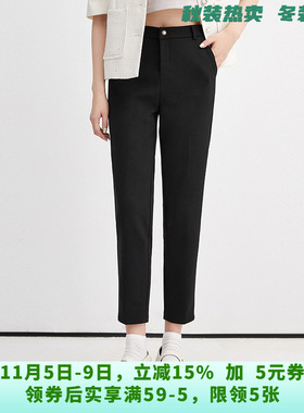 LD0P0052简约通勤九分裤薄绒裤子休闲裤女10.7冬