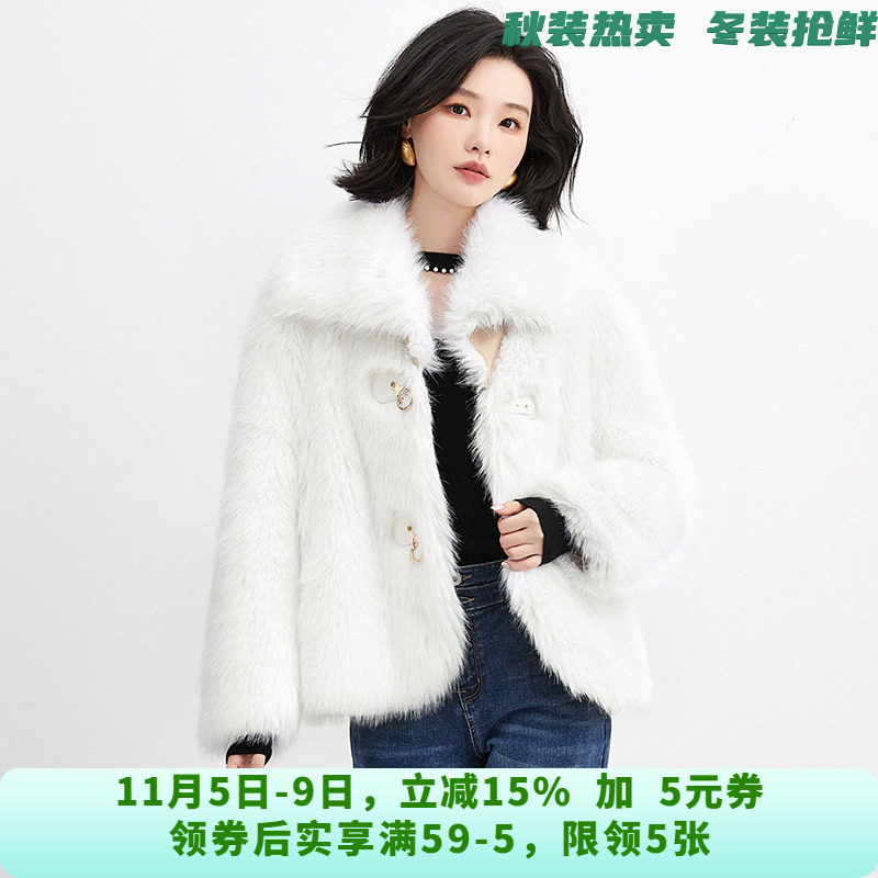 DR1H0001单排扣长袖黄金绒大衣毛呢外套女9.9冬