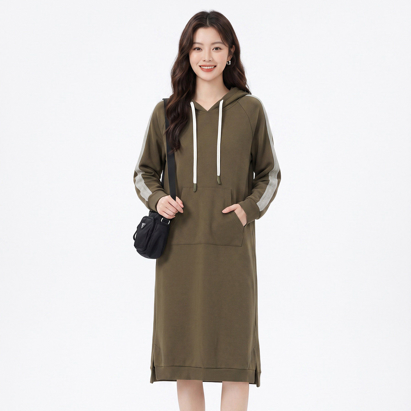 NQ0A0005纯棉连帽套头长袖百搭裙子连衣裙女8.8秋