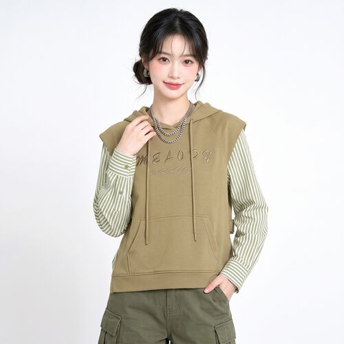 [华]高端HX0L0010假两件连帽款上衣卫衣女8.17秋
