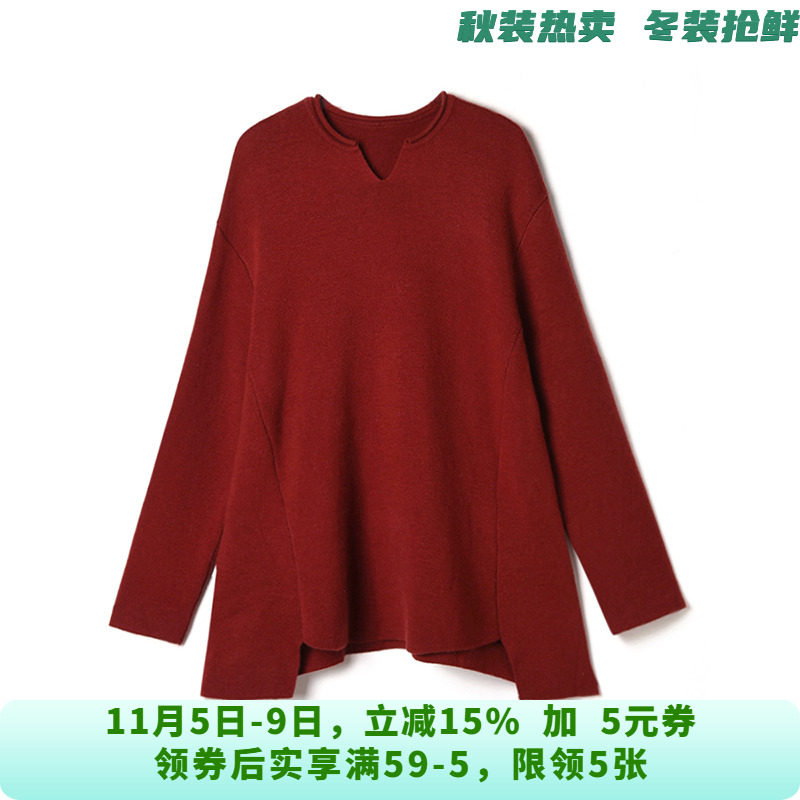 GMS0H0114不规则下摆设计上衣含羊毛外穿毛衣女10.28冬