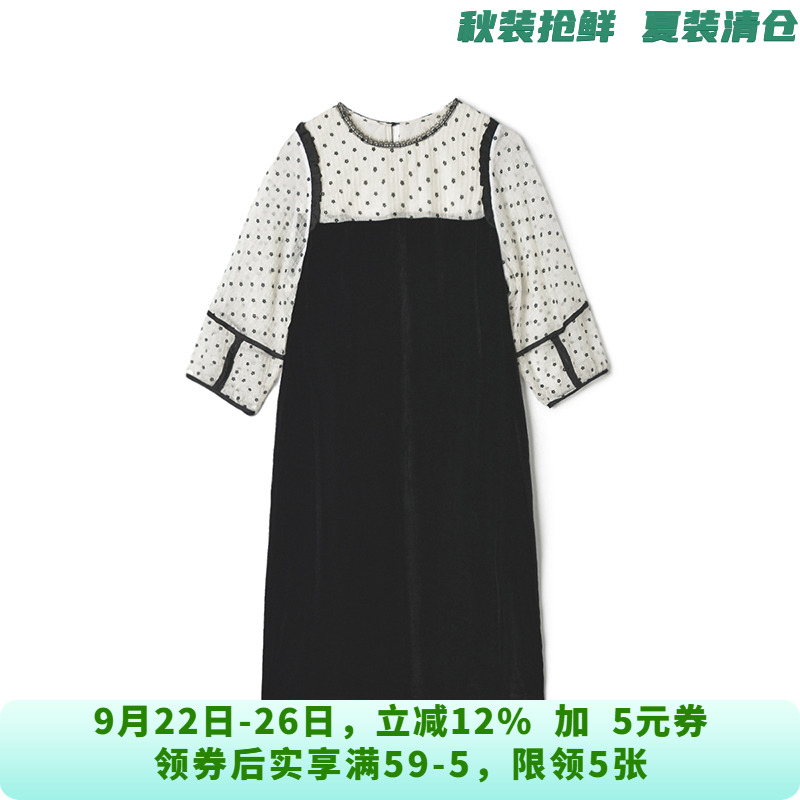EV0A0008拼色印花中裙一粒扣裙子连衣裙女9.17秋
