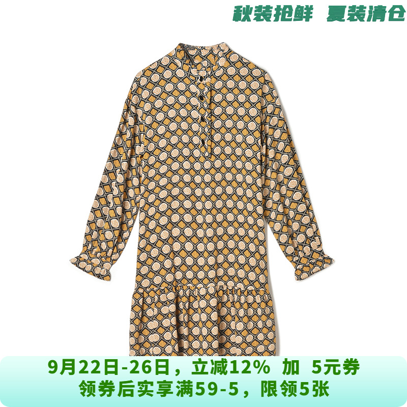 YC0A0010拼色印花短裙可开扣裙子连衣裙女8.27秋