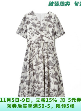 HG0A0104雅致印花中长裙五分袖裙子连衣裙女5.27夏