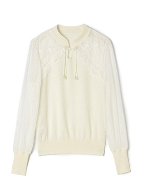 「缤」高端RB0E0002蕾丝拼接上衣微弹针织衫女3.5春