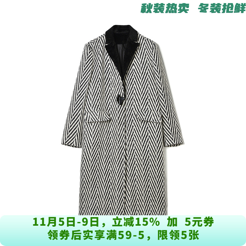 羊毛毛呢长款长袖西装领