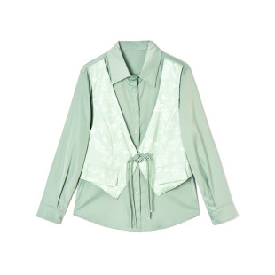 女3.16春 衬衫 AL0D0038假两件时尚 感上衣国风长袖