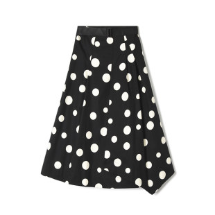 「秋」高端QR0B0015拼色波点大摆中长裙半身裙女2.24春