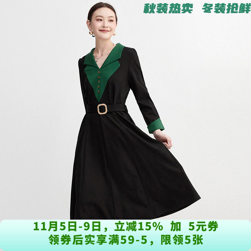 深圳南油NY0A0082优雅气质中长裙连衣裙女7.18秋