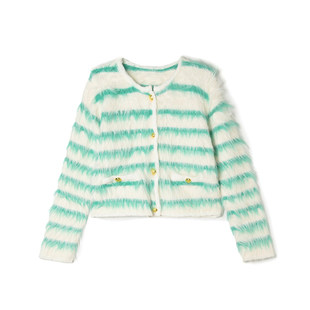 HG0H0012舒适毛绒感开衫 毛衣女12.20冬 上衣条纹短款