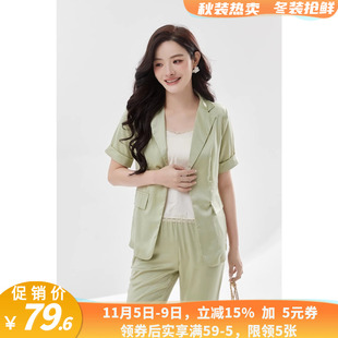 TR清仓精品女装 品牌折扣商场撤柜五分袖西装外套+长裤两件套装夏