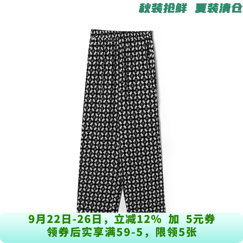 高端NE0P0009松紧腰拼色长裤子休闲裤女5.20夏